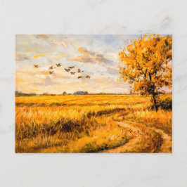 Cartão Postal De Festividades Paisagem ouro com Aves Voadoras sobre Havelland