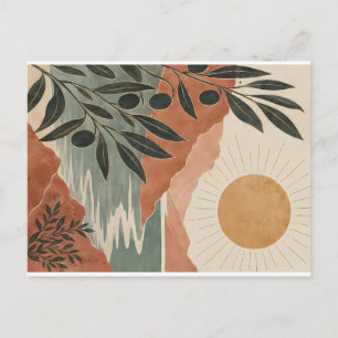 Cartão Postal De Festividades Paisagem Serena da Natureza com Sol Dourado Quente