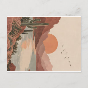 Cartão Postal De Festividades Paisagem serena de oásis no deserto com montanhas