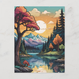 Cartão Postal De Festividades Paisagem Sunset de Serenidade Lakeside Encantada