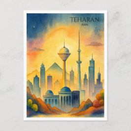 Cartão Postal De Festividades Paisagem urbana em aquarela da cidade de Teerã Irã