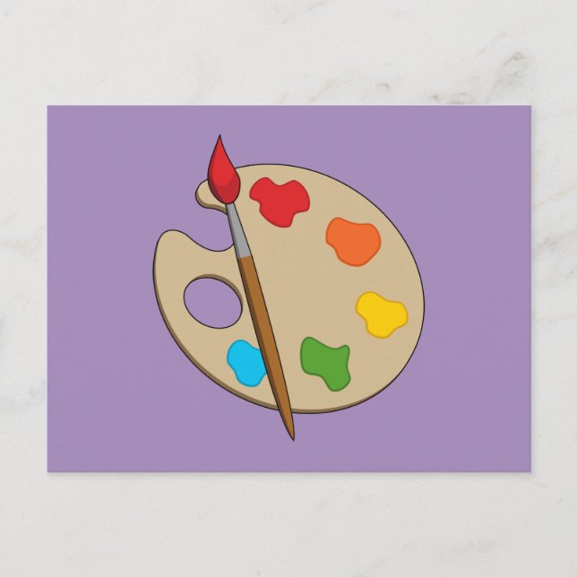 Cartão Postal De Festividades Paleta de Artista com Pincel de Pintura (Frente)