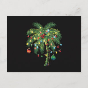 Cartão Postal De Festividades Palmeira de Natal Tropical com Luzes e Enfeites