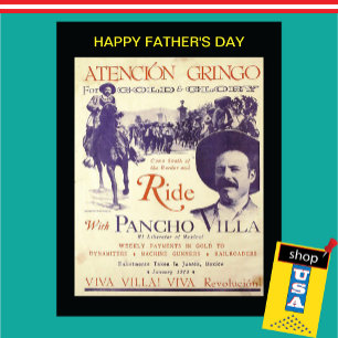 Cartão Postal De Festividades Pancho Villa Dia de os pais 💣 Saudação Histórica