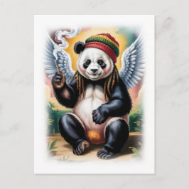 Cartão Postal De Festividades Panda Anjo Jamaicano descansa sobre um Branco