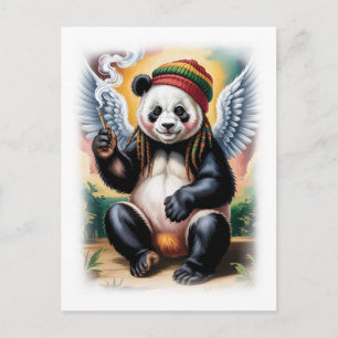 Cartão Postal De Festividades Panda Anjo Jamaicano descansa sobre um Branco