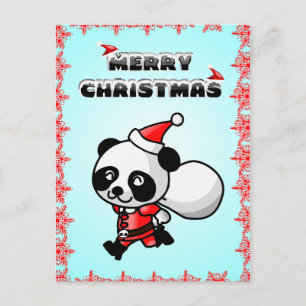 Cartão Postal De Festividades Panda Bear Cartoon Merry Christmas Postcard