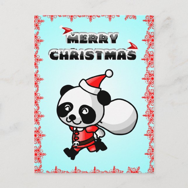 Cartão Postal De Festividades Panda Bear Cartoon Merry Christmas Postcard (Frente)
