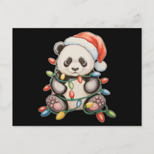 Cartão Postal De Festividades Panda Bonito Natal Luzes Chapéu de Papai Noel Famí