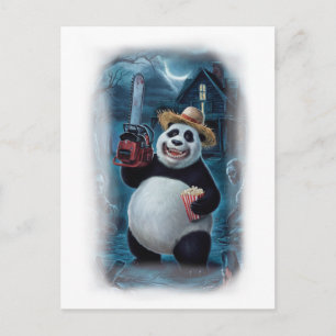 Cartão Postal De Festividades Panda engraçado de filme de terror em um branco