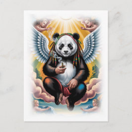 Cartão Postal De Festividades Panda Jamaicano cercado por Anjos em um Branco