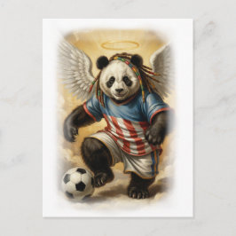 Cartão Postal De Festividades Panda Jamaicano jogando Futebol no Céu em um