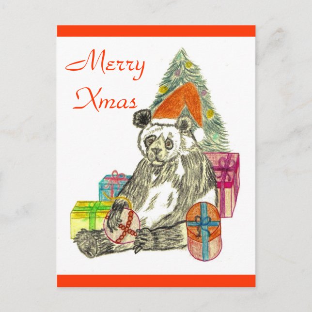 Cartão Postal De Festividades Panda Natal (Frente)