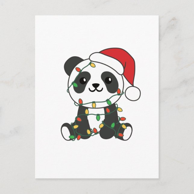 Cartão Postal De Festividades Panda Natal Animais de Inverno Pandas (Frente)