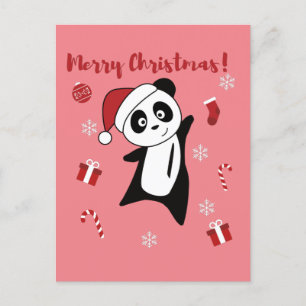 Cartão Postal De Festividades Panda Natal Neve Animais de Inverno Pandas Feriado