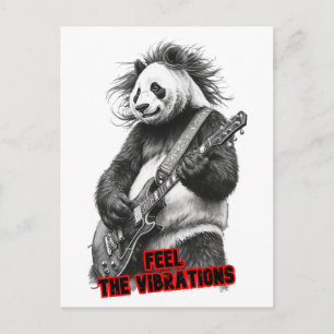 Cartão Postal De Festividades Panda toca violão, diz: Sinta as vibrações em