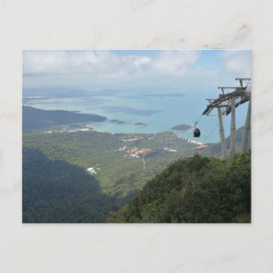 Cartão Postal De Festividades Panorama de Ilha Tropical com Teleférico