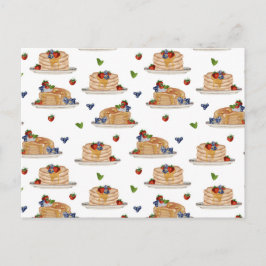 Cartão Postal De Festividades Panquecas Aquarela Frutas Café da Manhã Padrão