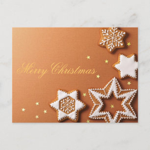 Cartão Postal De Festividades Pão-de-espécie do Natal com estrelas douradas