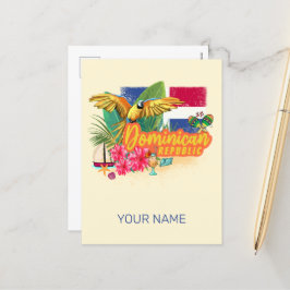 Cartão Postal De Festividades Papagaio Retro da Ilha de Caribes da República Dom