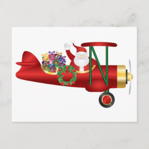 Cartão Postal De Festividades Papai Noel acenando no avião com cartão-postal de