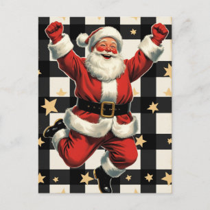 Cartão Postal De Festividades Papai Noel Alegre Saltitante em Xadrez de Búfalo