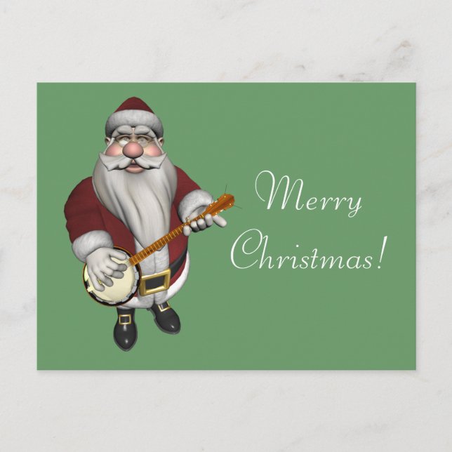 Cartão Postal De Festividades Papai Noel Ama Seu Banjo (Frente)