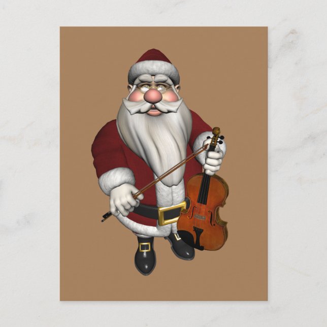 Cartão Postal De Festividades Papai Noel ama Violinos (Frente)