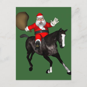 Cartão Postal De Festividades Papai Noel Andando Cavalo Negro