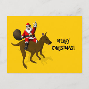 Cartão Postal De Festividades Papai Noel Andando Em Kangaroo