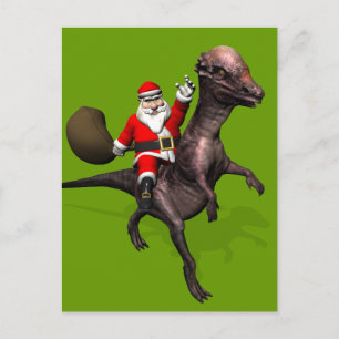 Cartão Postal De Festividades Papai Noel Andando No Paquiossauro