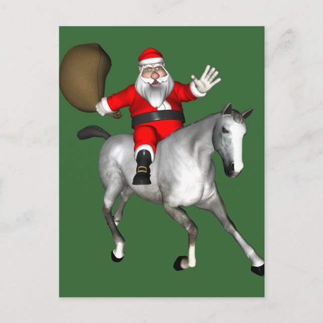 Cartão Postal De Festividades Papai Noel Andando Um Cavalo De Cinza (Frente)