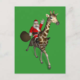 Cartão Postal De Festividades Papai Noel Andando Uma Girafa