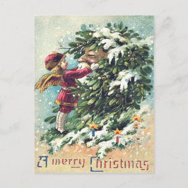 Cartão Postal De Festividades Papai Noel Anjo Querubim Visco