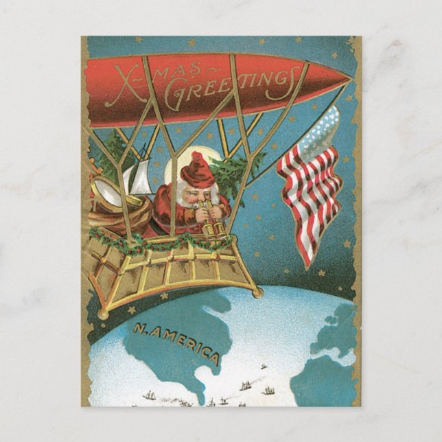 Cartão Postal De Festividades Papai noel antiquado do americano dos cumprimentos (Frente)