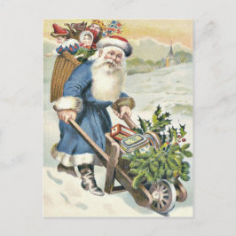 Cartão Postal De Festividades Papai Noel Carrinho de Mão Brinquedos de Semprever