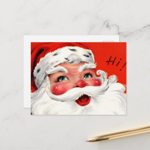Cartão Postal De Festividades Papai Noel Close-Up Meados do Século