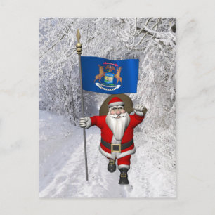 Cartão Postal De Festividades Papai Noel Com Alferes De Michigan