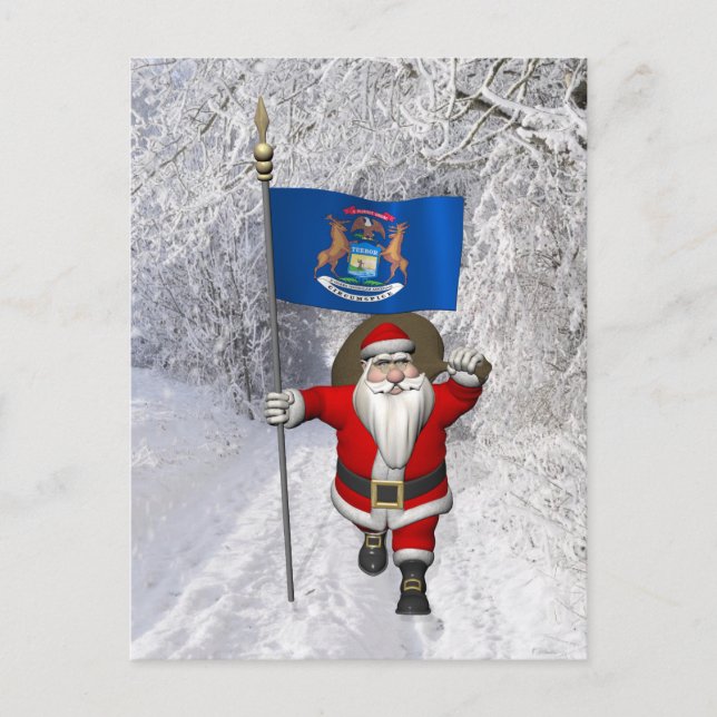 Cartão Postal De Festividades Papai Noel Com Alferes De Michigan (Frente)