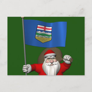 Cartão Postal De Festividades Papai Noel Com Bandeira De Alberta