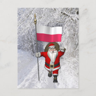 Cartão Postal De Festividades Papai Noel Com Bandeira De Polônia