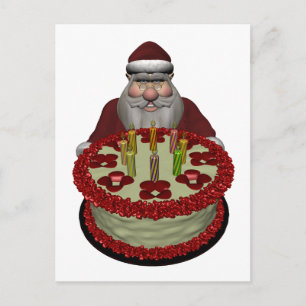 Cartão Postal De Festividades Papai Noel com Bolo de Aniversário