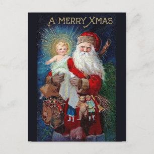 Cartão Postal De Festividades Papai Noel com Criança Cristo