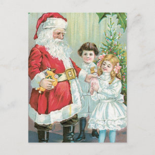 Cartão Postal De Festividades Papai noel com crianças