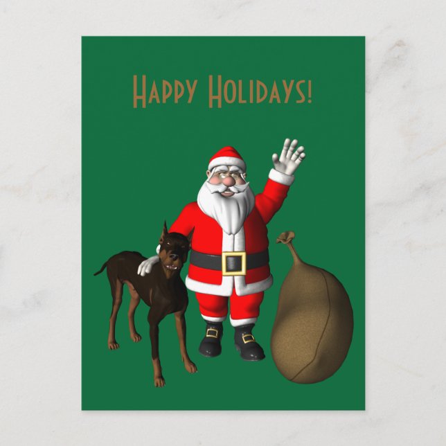 Cartão Postal De Festividades Papai Noel Com Doberman Pinscher (Frente)