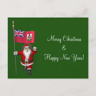 Cartão Postal De Festividades Papai Noel Com Estandarte das Bermudas