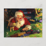 Cartão Postal De Festividades Papai Noel com pãozinho<br><div class="desc">Papai Noel com uma ilustração de filhote.</div>