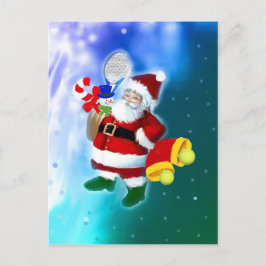 Cartão Postal De Festividades Papai noel com raquete e sinos de tênis