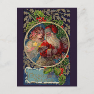 Cartão Postal De Festividades Papai Noel de 1912 e cartão de Natal de anjo estre