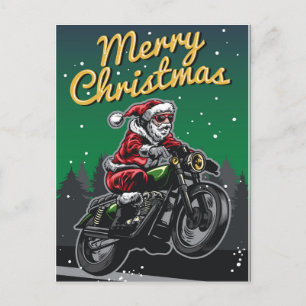 Cartão Postal De Festividades Papai Noel de Moto Feliz Natal Ciclista